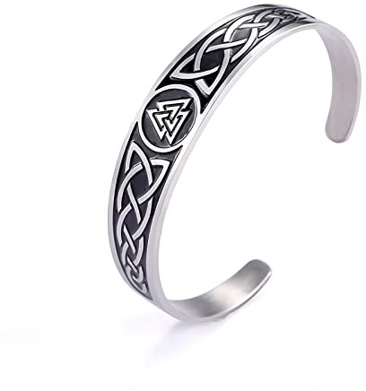 SIPURIS Nordisches Wikinger-Armband für Herren Valknut-Armband keltischer Knoten Armband Armreif Edelstahl Rune nordisch keltisch heidnisch Amulett Schmuck Geschenke für Männer und Frauen