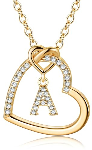 TINGN Kette mit Buchstaben - Gold Kette Damen Herz Halskette mit Buchstaben A Geschenke für Frauen Mädchen Personalisierte Geschenke Geburtstagsgeschenk für Frauen Freundin Mädchen Schmuck Damen