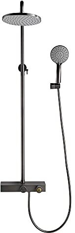 YHJZSM Exposed Shower Mixer, Shower System with Waterfall Bath Spout, 10 Shower Head, Brass Diverter Valve, Shower Column with Manual Connection, Gold Sp