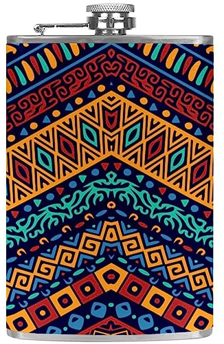 Flasque avec entonnoir Flacons personnalisés,style bohème à motif vintage,Petit flacon portatif en acier inoxydable pour l'alcool