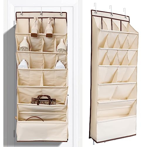 Hängende Schuhgestell Schuhregal Tür Hängend 16 Taschen Hängen Aufbewahrungsablagerung mit 3 Haken 600D Oxford-Stoff Organizer über der tür für Schuhe für Schlafzimmer Badezimmer Schrank (Beige)