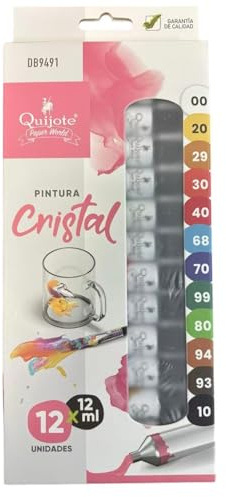 JYC CREATIVE Set de 12 Pinturas para Vidrio y Cristal + Pincel – Esmalte Acrílico para Decoración de Ventanas, Copas, Botellas – Kit de Manualidades para Adultos y Aficionados al Arte (12 Colores)