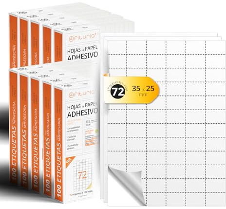 A4-Bögen mit weißen selbstklebenden Etiketten, Erstellen Sie Ihre eigenen individuellen, Sicherer selbstklebender A4-Papier, Selbstklebendes Etikett zum Bedrucken - Ofituria (72 pro Blatt, 1000 Bögen)