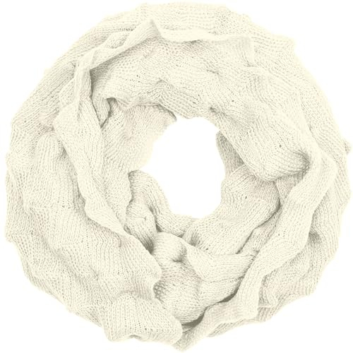 Caspar SC343 Damen warmer Strick Loop/Schlauchschal mit schickem Webmuster, Farbe:creme weiss