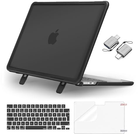 MOSISO Kompatibel mit MacBook Air 13 Zoll Hülle M5 M4 M3 M2 2026-2022 13,6 | Stoßfest mit Klappständer Hartschale A3449 A3240 A3113 A2681&Tastaturschutz&Typ C&Displayschutz, Schwarz