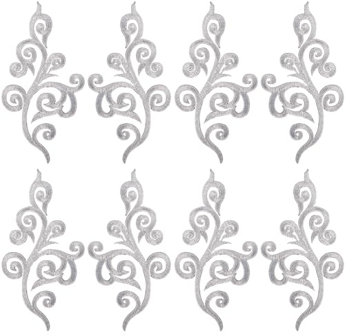 GORGECRAFT 5 Paar Blumen-Stickerei-Applikation Metallisch Blumenmuster Ethno-Stil Zum Aufnähen Und Aufbügeln Kranz Aufnäher Florale Bestickte Applikationen DIY-Näharbeiten Kleidungsdekoration Silber