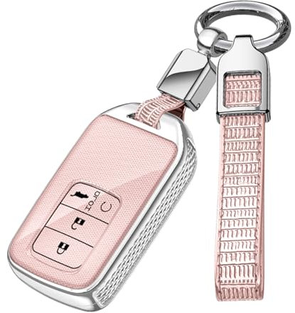 ontto Autoschlüssel Hülle 4 Tasten Glänzend Metallic Glitzer Kompatibel mit Honda Civic Accord, Langer Schlüsselanhänger, Rosa, Medium