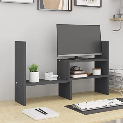 ShGaxin Monitorständer Grau (39-72) x17x43 cm Massivholz Kiefer, Monitor Erhöhung, Schreibtischaufsatz, Monitor Erhöhung Schreibtisch, Bildschirm Erhöhung, Schreibtisch Regalaufsatz - 814011
