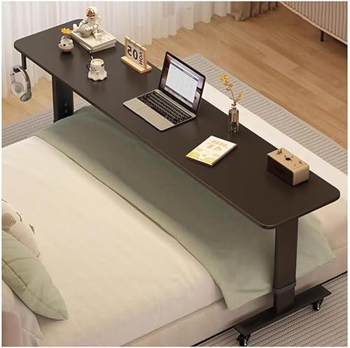Überbetttisch, Mobilitätstisch über dem Bett mit Rädern, höhenverstellbarer rollender Laptop-Schreibtisch, dehnbares Lazy-Design, Mehrzweck-Computertisch für Büro, Schlafzimmer, Wohnzimmer (