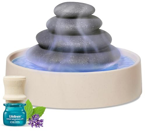 Lifelines Stacking Stones Aromatherapy Diffuser - Calming Sensory Oasis with Mesmerizing Aromatic Mist & Auto-Shut Off Features - Includes Essential Oil Blend with Mess-Free Precision Pump