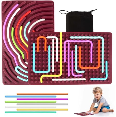 Sensorik Activity Board, Doppelseitiges Aktivitätsbrett mit 24 Silikonschnüre Sensorisches Aktivitätstafel für Kinder 3+ & Erwachsene zur Beruhigung zur Beruhigung, Angstzuständen, ADHD und Autismus