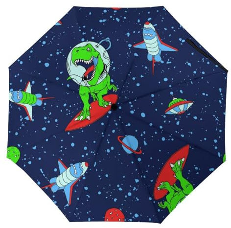 YBQLNP Regenschirm Sturmfest Raumschiff Dinosaurier Automatik Taschenschirm Mit Schirmtasche Uv Faltbarer Regenschirm