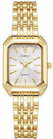 OFFCUP Damenuhr Rechteckige, Damen Analog Quarz Uhr mit Edelstahl Armband, Uhren Damen Klein Einfache Vintage Klassische Armbanduhr Lässig Quarzuhr Kleideruhr, 3 Zeiger - Weiß