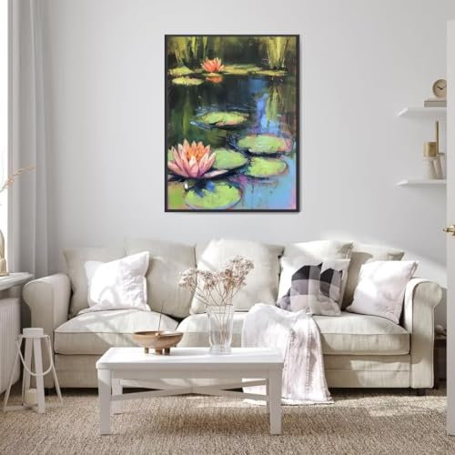 5D Diamond Painting Blume, Diamond Painting Bilder Seerose mit Diamond Painting Zubehör, DIY Eckige Full Drill Crystal Art Basteln Erwachsene, Zuhause Wanddekoration, Geschenke für Frauen 40x50 cm i-P