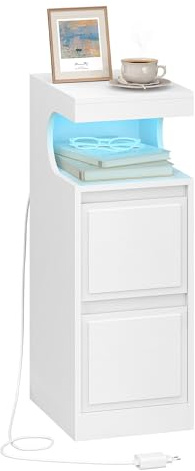 Hzuaneri Table de Chevet avec Éclairage LED, Table de Nuit avec 2 Tiroirs