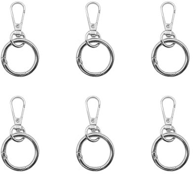 LIANCHEN 6 Pcs Drehbare Karabinerhaken mit Runde Federschnallenclip, Schwenker Schlüsselring mit 360° Drehbarem Ösenring Schlüsselanhänger mit Drehgelenk für Schlüsselkette Rucksack Handwerk (Silber)