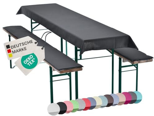 NYVI Bierbankauflagen Set NYVIGala 240x70 cm Anthrazit - 1x Tischdecke für 220x50 cm Biertische & 2X Gepolsterte Auflage für 220x25 cm Bierbänke - Sitzauflage für Bierzeltgarnitur