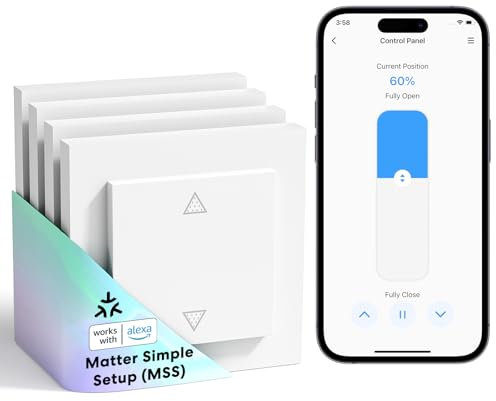Meross Matter Wlan Rolladenschalter Smart (NEUTRALKABEL ERFORDERLICH), kompatibel mit Apple HomeKit, Alexa, Google Home und Home Assistant, Smart Home Rolladensteuerung für Jalousien, 4 Stück