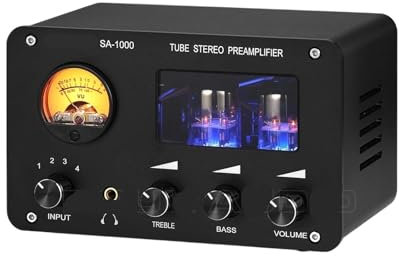 Preamplificatore valvolare HiFi Stereo a 4 vie Audio Switcher Amplificatore for cuffie da tavolo con VU Meter Controllo alti e bassi