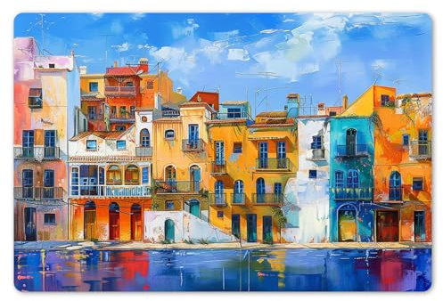 KitchenYeah© Set de 6 Manteles Individuales Plástico 45x30 cm Antimanchas y Antideslizantes Tapete Mesa Comedor Salvamantel Individual PVC Arquitectura - Colorido - Arte - Moderno