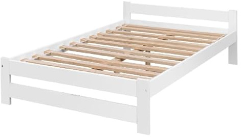 All4All Holzbett Eco 140-160cm - Doppelbett - Bett - Kiefernholz - Seniorenbett - Kinderbett - inkl. Lattenrost - Komfortbett - Weiß - Natur - Stabiles Bett (Weiß, 160x200cm)
