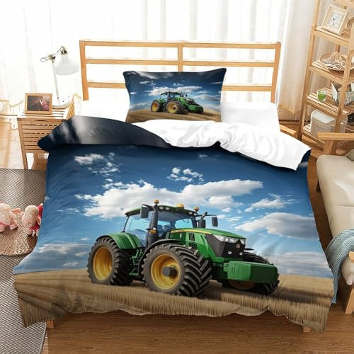 LILIlaobiao 135x200cm John Traktor Bettwäsche Set Mit Kissenbezug: 80 X 80cm, Johndeer Traktorkopf Motive Bettbezug Schlafhilfe Verschiedene Größen Single