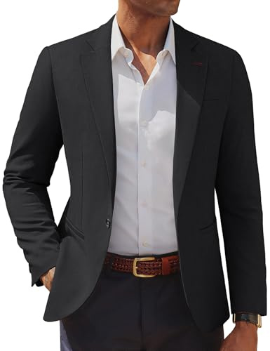 PJ PAUL JONES Mens Sport Coat Casual Notch Lapel Blazer One-Button Lightweight Business Blazer Jacket Black