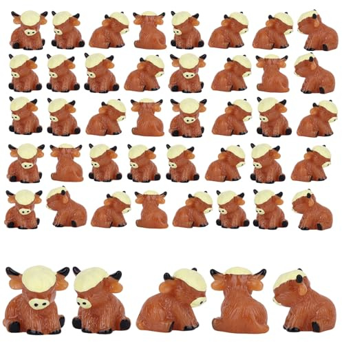 Tinoaly 50pcs Mini Figurines de Vaches des Highlands, Statues Miniatures en Résine Animaux en Résine pour Décoration de Maison Cuisine Jardin Bureau Paysage Miniature