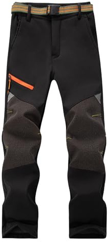 BWBIKE Garçons Pantalon d’Hiver Chaud Coupe-Vent Doublé en Polaire, Pantalon Isolé de Ski de Marche Souple Hydrofuge avec Taille Extensible pour l’extérieur