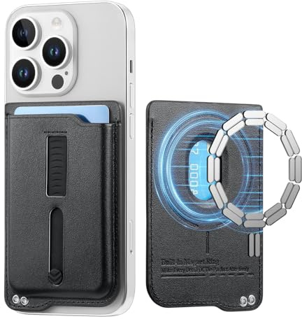 Micoden Magnetische Kartenhalter für Handyhülle Kreditkarte/EC/ID-Karte | Wallet-Kartenhalter Damen und Herren, Veganes Leder, Dünn Stabil Kompatibel mit iPhone 17/16/15/14/13/12 Serie, schwarz