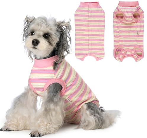 Pawsailor Traje de Recuperación Quirúrgica para Perros a Rayas Body Postoperatorio Perro Hembra Macho Camiseta Recuperación Pijama Cachorro, Protección de Heridas Alternativa de Cono, Rosa XL