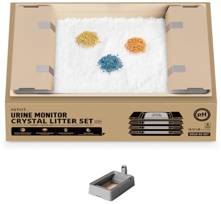 PETKIT Kit de Litière pour Chat en Cristal, Détection d'Urine, Compatible avec PUROBOT Crystal Duo, 6X Désodorisante, 99% sans Poussière, Changement en 3 Étapes, Pas de Nettoyage (4 Pcs)