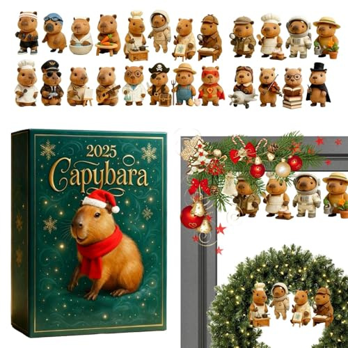 Calendrier De L'Avent Capybara 2025-24 Adorable Décorations De Capybara - Décor Animalier En Acrylique 2D 24 Jours, Décoration Saisonnier Pour La Maison De Noël, Voitures D'arbr