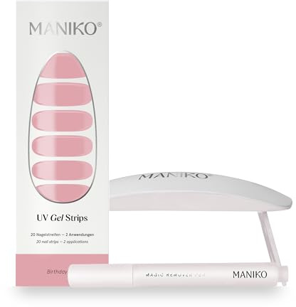 Maniko UV Gel Strip Komplettset Birthday Suit Nude mit Lampe & Remover Pen | UV Nagellack zum Kleben, UV Nagelsticker, 2 Anwendungen – Geschenk für Mama, Muttertag, Geburtstag & Valentinstag