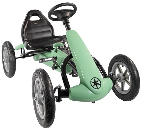 Lemodo Go Kart Tretfahrzeug grün – Kinderfahrzeug mit Handbremse und Leerlauf, Tretauto für Kinder ab 5 Jahre, GoKart Pedalfahrzeug, Outdoor-Fahrzeug mit Pedalantrieb, Fahrzeug mit Pedalen