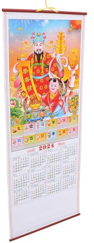 Angoily Calendrier Suspendu 2024 Style Chinois Dragon Année Calendrier Mural Mensuel Imprimé Clair pour Maison et Bureau Décoration Murale Traditionnelle