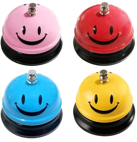 Lot de 4 cloches de table, cloches de serveur, cloches de table drôles, cloches de table avec cloches croustillantes, cloche à main en acier inoxydable pour restaurants, cuisines, hôtels, bars (rouge