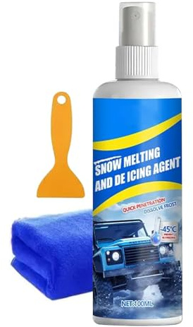 Spray anticongelante para parabrisas | 100 ml, anticongelante, descongelante para parabrisas de coche con raspador y toalla, para automóvil, nieve, hielo, invierno, ventana, parabrisas de vidrio
