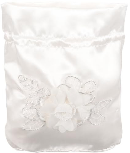 MAGICLULU Borsa da Sposa Bianca Fiori in Raso, Sacchetto per Bomboniere Coulisse, Borsa da Damigella D’Onore per Matrimonio e Accessori Decorativi per Festa Nuziale