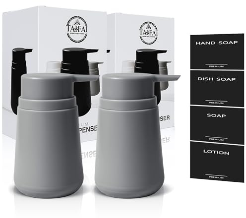 Seifenspender Grau Bad 2 Stück Kunststoff Pumpspender Große Öffnung | Küche Spülmittelspender 320 ml Soap Dispenser Tropffrei Duschgel Shampoo Spender Badezimmer Seifenspender Set