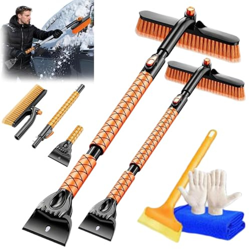 Eiskratzer Auto mit Besen, 3 in 1 Erweiterbar Eiskratzer Auto Schneebesen mit 360° drehbarem Bürstenkopf und komfortablem Schaumstoffgriff für SUVs, LKWs und Limousinen