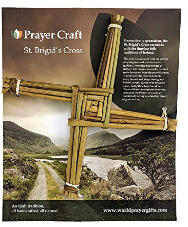 St. Brigid's Cross | 9.5 x 9.5 x 1 | Made in Ireland | All Handcrafted, All Natural Saint Brigid's Cross | Mounted On Unique Irish Scenic History Card