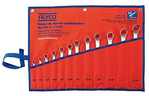 Alyco 190145 - Juego 12 llaves combinadas en pulgadas DIN 3113 + bolsa de nylon