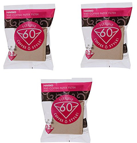 Hario 01 100-Count Coffee Natural Paper Filters, 3-Pack Set (Total of 300 Sheets) (Japan import) by Hario