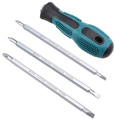 sourcing map Magnetic Screwdriver 4 in 1 Dual Way Slotted Phillips Head 1/4inch Hex Shank Screwdrive Bits Set W Round Shaft Non Slip Comfortable Handle