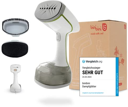 binibini extra leichter Dampfglätter THE GREEN STEAMER nachhaltig & fair (nur 990gr, 1500W, ECO-Funktion, Turbo-Dampf, Abschaltautomatik, 230ml Tank, in <30s bereit), DEUTSCHE MARKE