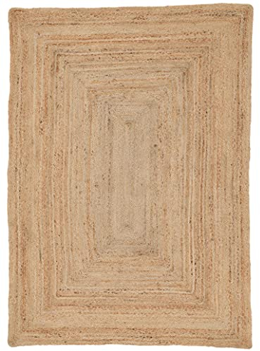 carpetfine Kleiner Juteteppich Nele Beige 40x60 cm handgewebt aus Jute | Boho-Style Naturfaser Teppich für Schlafzimmer, Wohnzimmer oder als Fußmatte