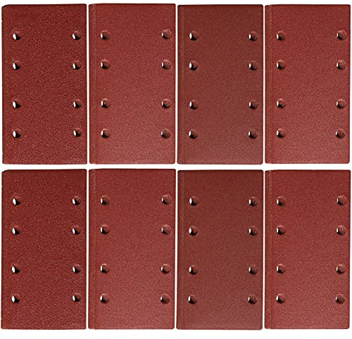 48 Pezzi di Fogli Abrasivi Carta Vetrata 93 x 185mm per Ricambi Levigatrice Orbitale, Grana 40/60/80/120/180/240/320/400 8 Fori,per Levigatrice Rettangolare Carta Vetrata Legno Carta Abrasiva