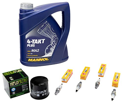 Wartungspaket Öl 4L + Ölfilter + Zündkerzen für Suzu ki GSX-R 600 GSX-R 750 SRAD AD GR7DB Baujahr 1996-2000