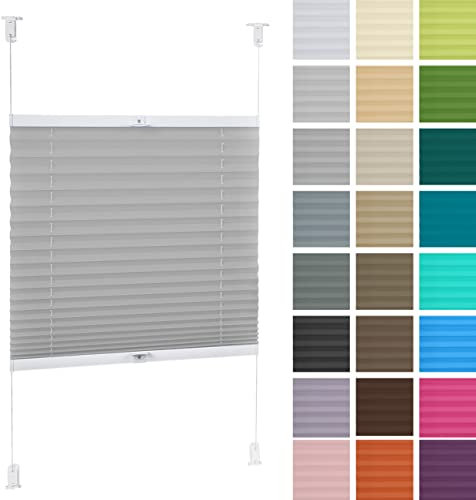 DECOOR Plissee ohne Bohren 40cm x 100cm Faltrollo Rollo für Fenster und Tür Nicht-invasive Fensterjalousien guter Sichtschutz und Sonnenschutz Breite der Überlappung 2 cm Hellgrau